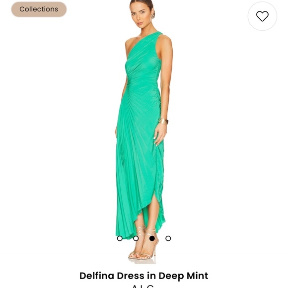 ALC Dahlia Dress, Mint Green, One Pleated Shoulder Goddess Dress With Cutout - Picture 3 of 8